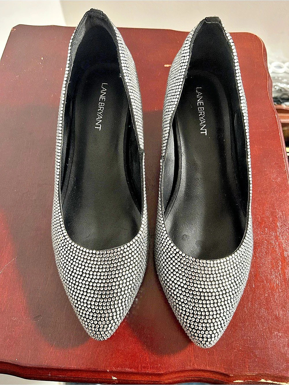 Lane Bryant Rhinestone Pointed-Toe Heels in Black & Silver US 10W